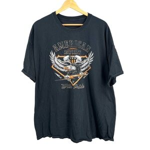 Mens‎ Tee Black Patriotic American Pride Eagle Print Biker Short Sleeve XL (est)